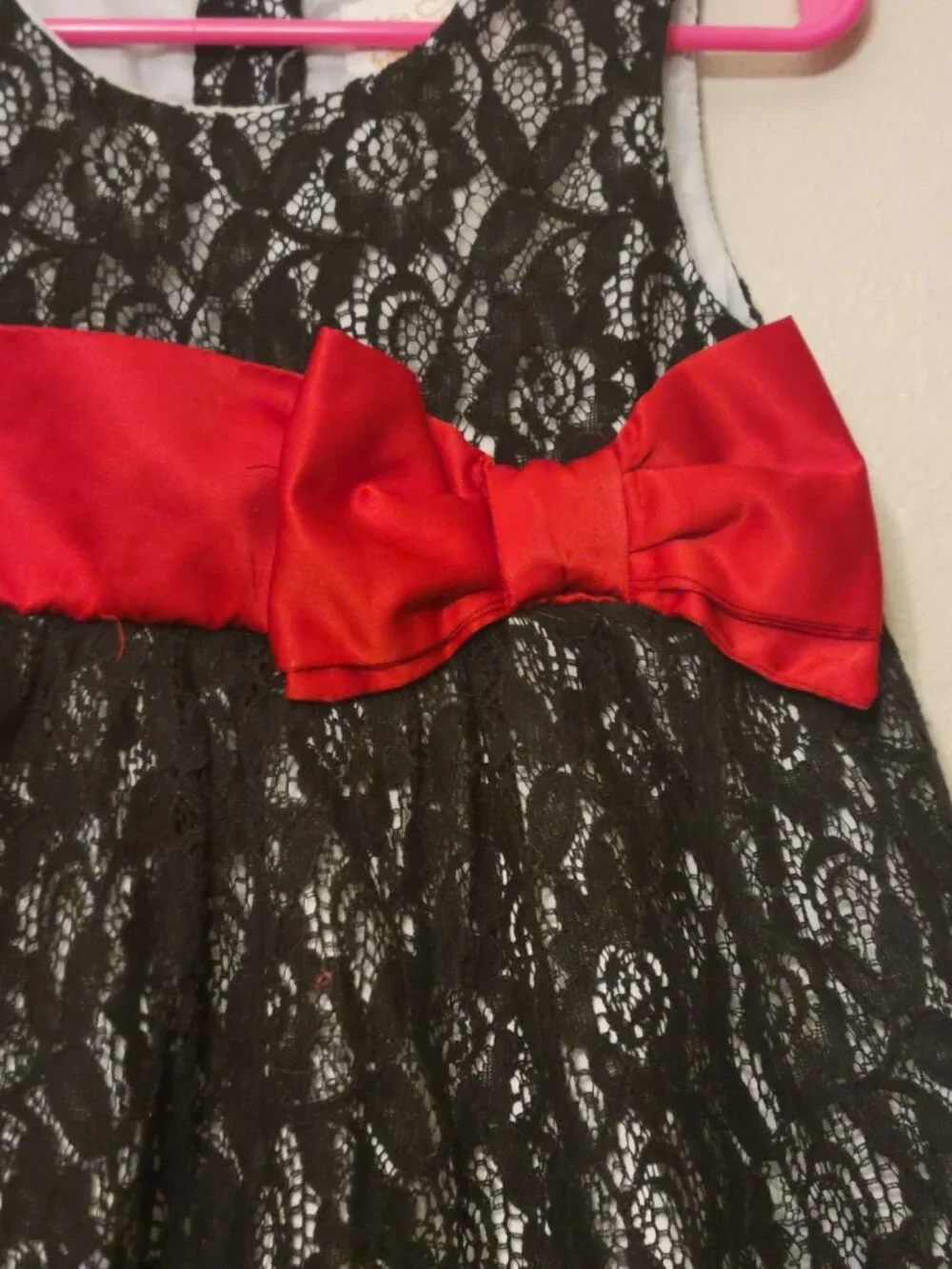 Heirlooms by Polly Flinders Girls 5T Black Lace Party Holiday Dress Red Bow
